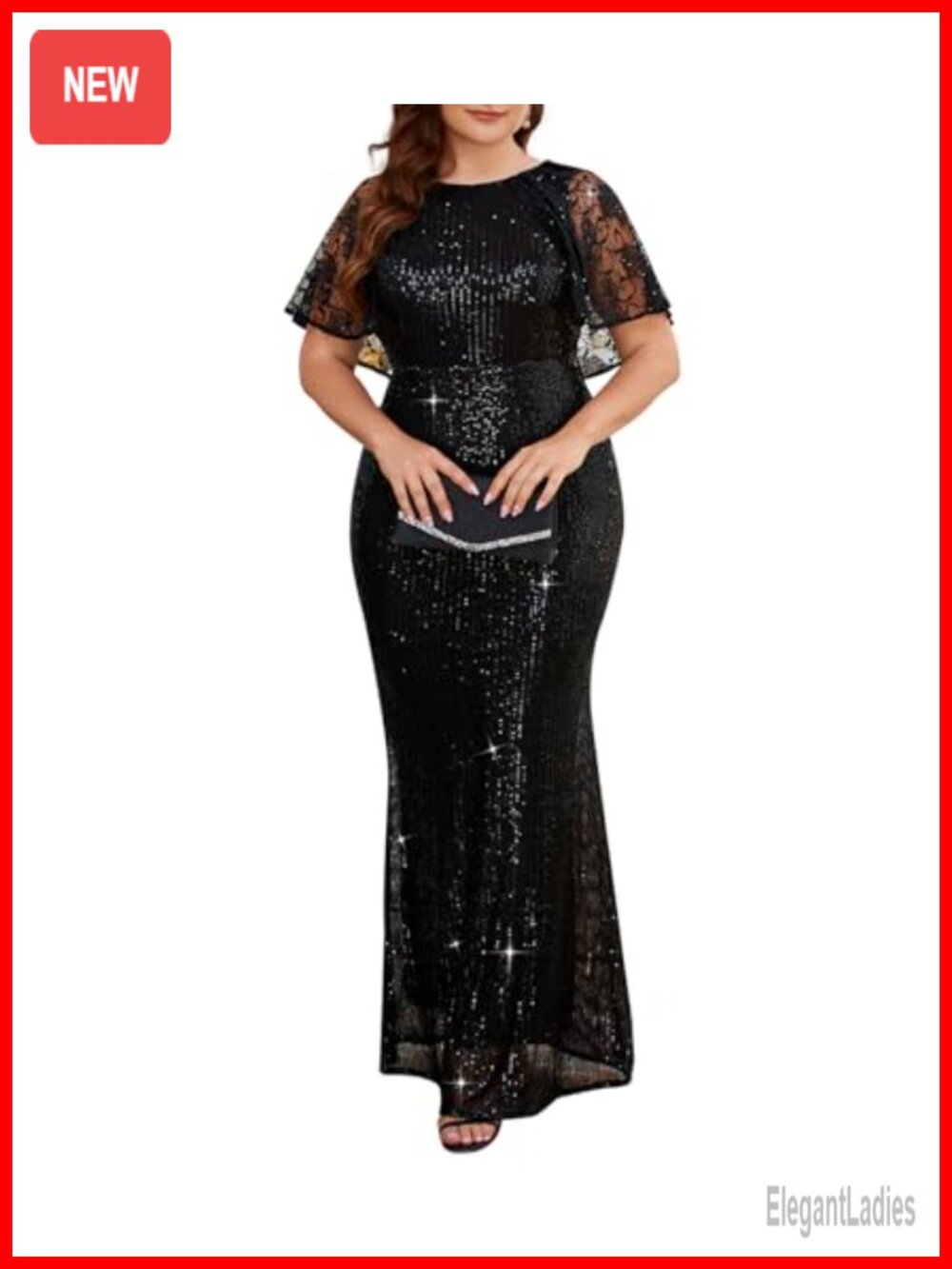 Plus Size Sequin Mesh Bodycon Formal Maxi Dress Evening Gown